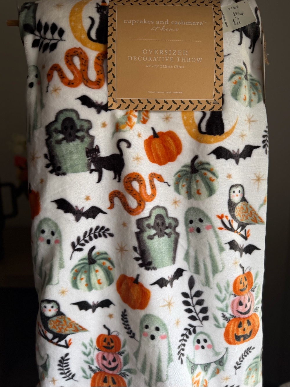 Cupcakes & cashmere Halloween throw blanket ghost bats snake moon pumpkin witch